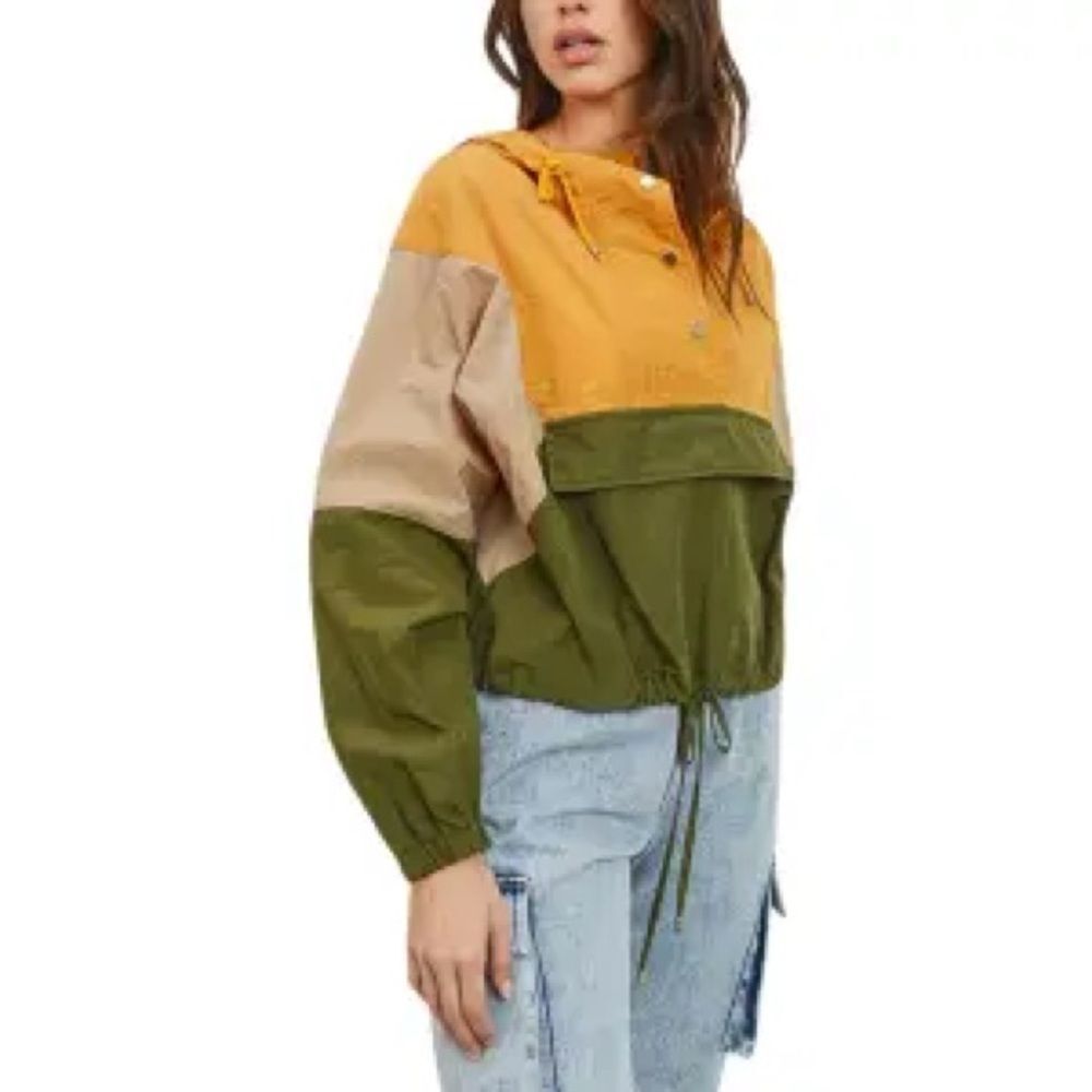 C’est Toi Women’s Windbreaker Anorak Jacket Colorblock Nylon Large NWOT